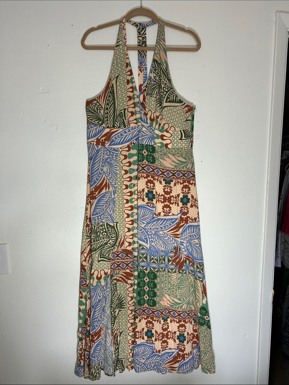 Vince Camuto Multicolor Halter-Neck Patchwork Maxi Dress